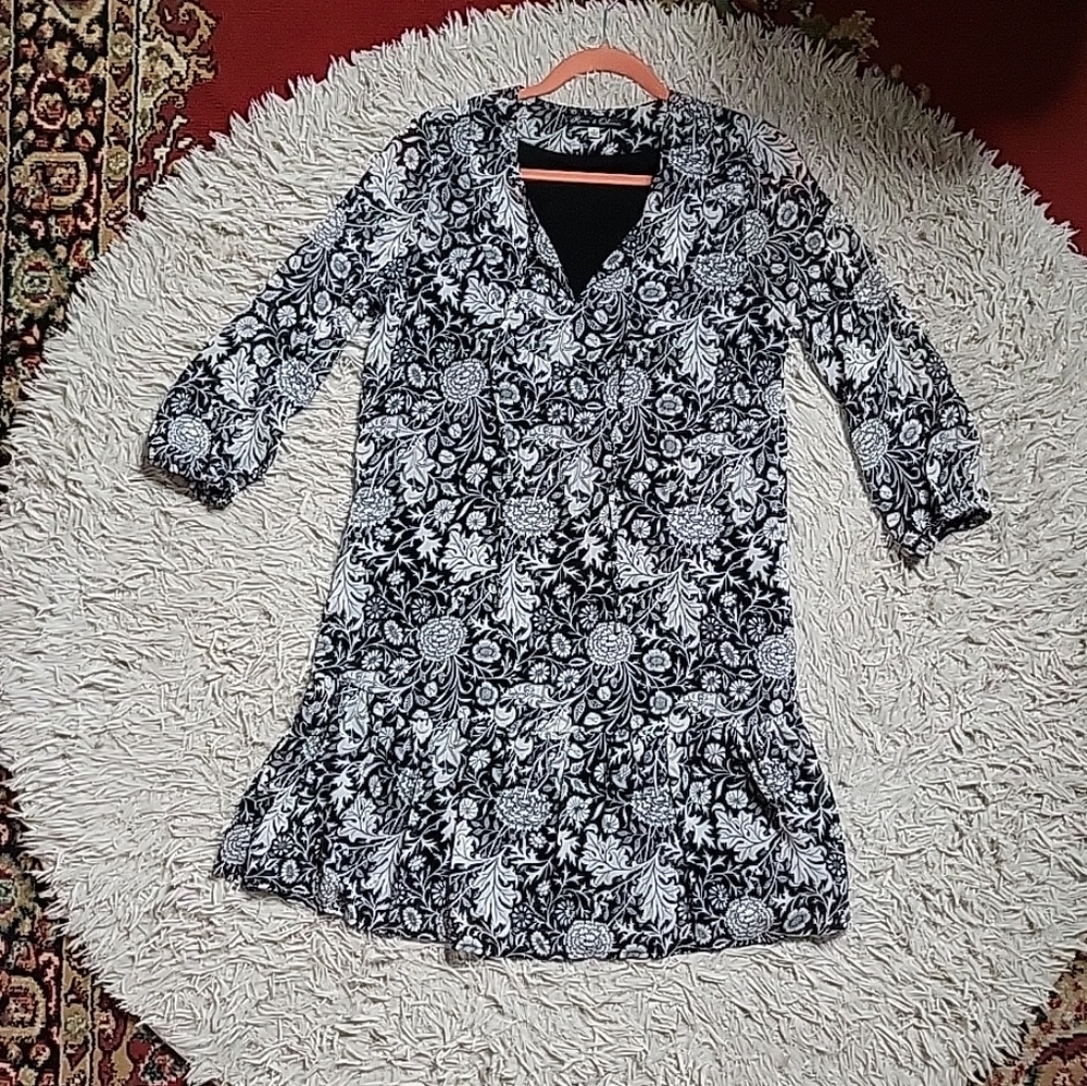 Rose & Olive Dress Floral Print Black & White Size Small S Boho Spring Fall ✨️💫